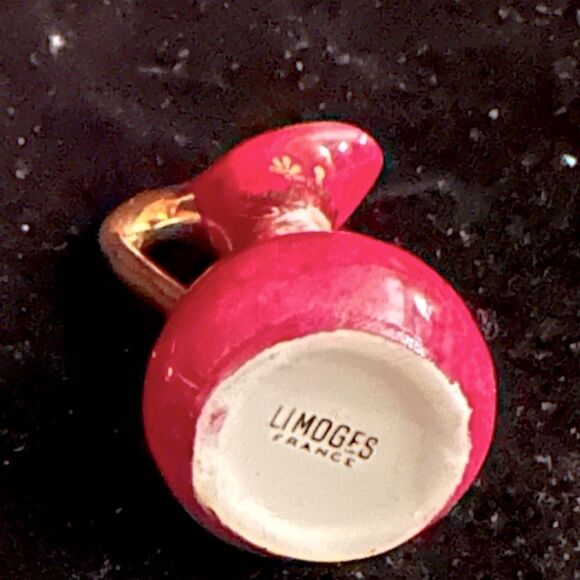 Vintage Limoges raspberry water pitcher and bowl w 22K gold detail - Picture 5 of 8